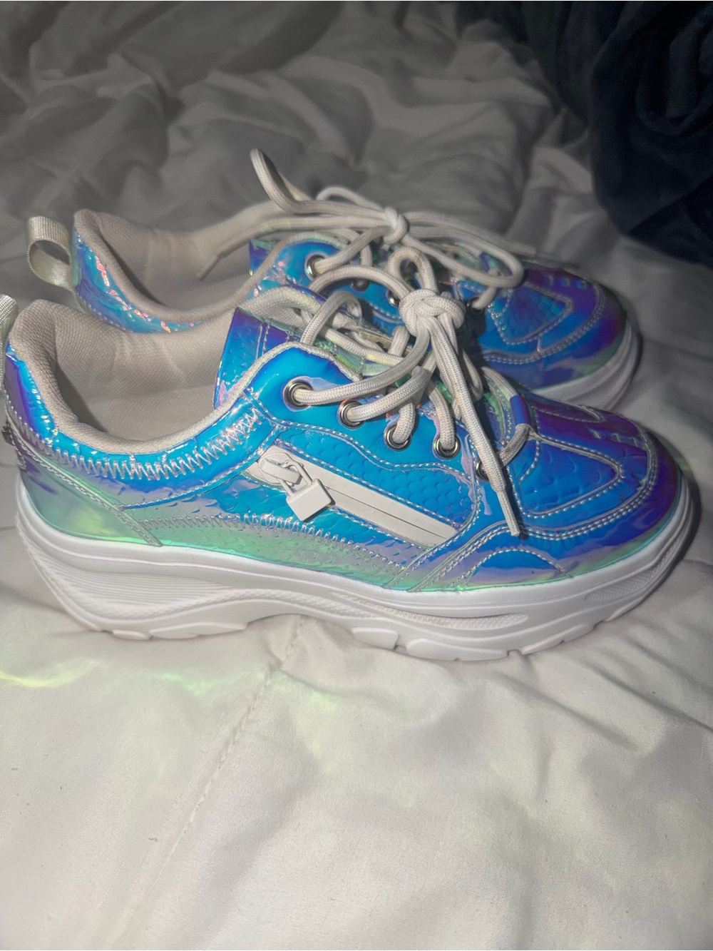 Kids Iridescent Blue Platform Sneakers - White Sole